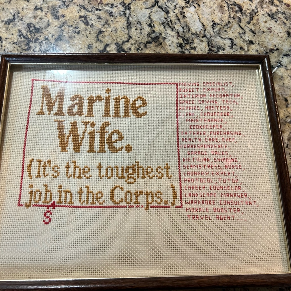 Framed Marine Wife Cross-Stitch Art